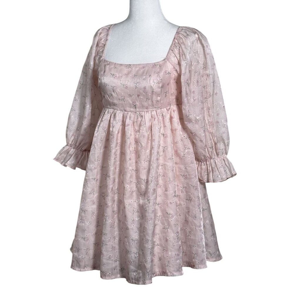 Thirty Thirty Babydoll Mini Dress Women Medium Pink Roses Flowers